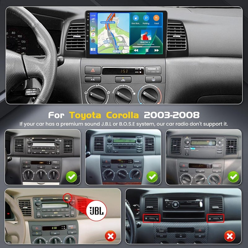 Inefala [4+64GB] Android 15 Car Stereo for Toyota Corolla EX 2005-2012 with Wireless Carplay Android Auto, 9 Inch HD Touchscreen Car Radio with WiFi GPS Bluetooth5.0 FM/RDS 32EQ SWC Backup Camera MIC - Image 2